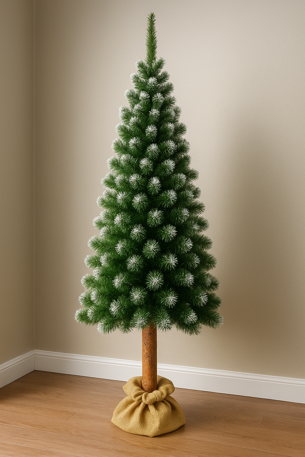 Gęsta Choinka na Pniu 220 cm – Sztuczna Sosna Diamentowa | Naturalny Pień