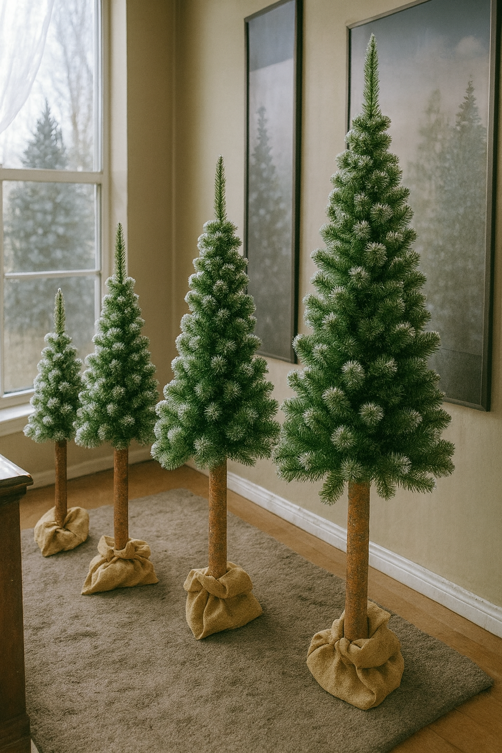 Gęsta Choinka na Pniu 220 cm – Sztuczna Sosna Diamentowa | Naturalny Pień